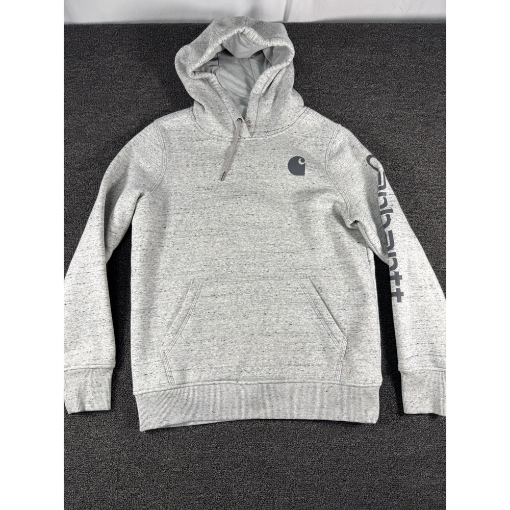 Carhartt Light Gray Hoodie Sweatshirt Logo Sleeve Womens Size Medium (8-10)